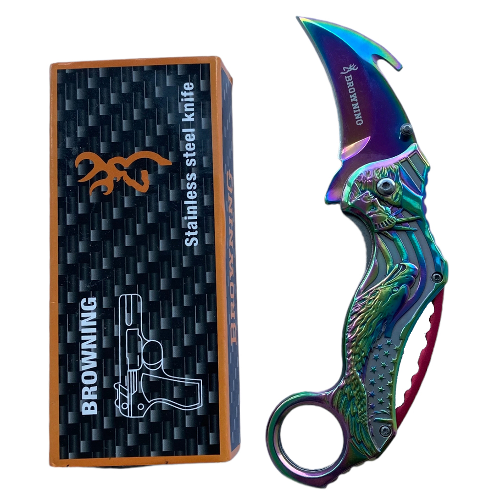 มีดพับ มีดคารัมบิต Browning Karambit Knife สีรุ้งขนาด 7.5 นิ้ว (19 ซม.)