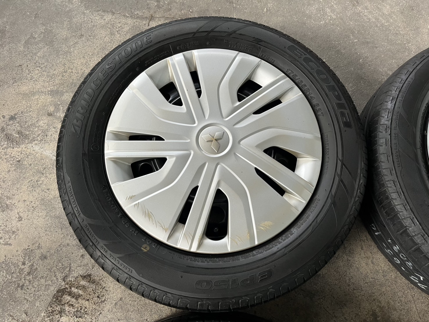 ✨ล้อกระทะพร้อมยาง✨4รู100✨Mitsu ขอบ 14 สภาพดี