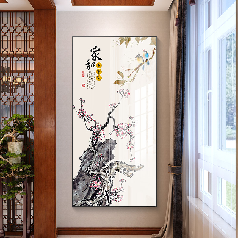 #ภาพวาดพู่กันจีน ภาพวาดดอกบัว พร้อมกระจก,กรอบอลูมิเนียมขัดเงา ขนาด 60x120 cm.