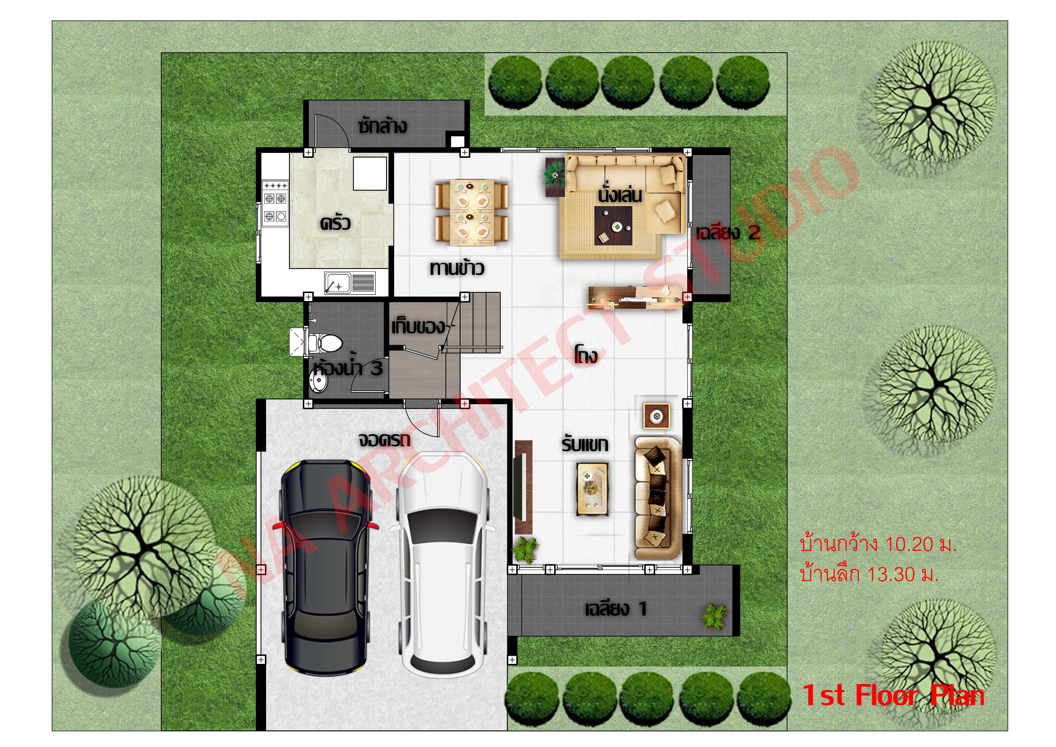 แบบบ้าน 2 ชั้น สไตล์คอนเทมโพรารี่ NA-215 ขนาด 217.17 ตร.ม. 3 ห้องนอน 3 ห้องน้ำ
