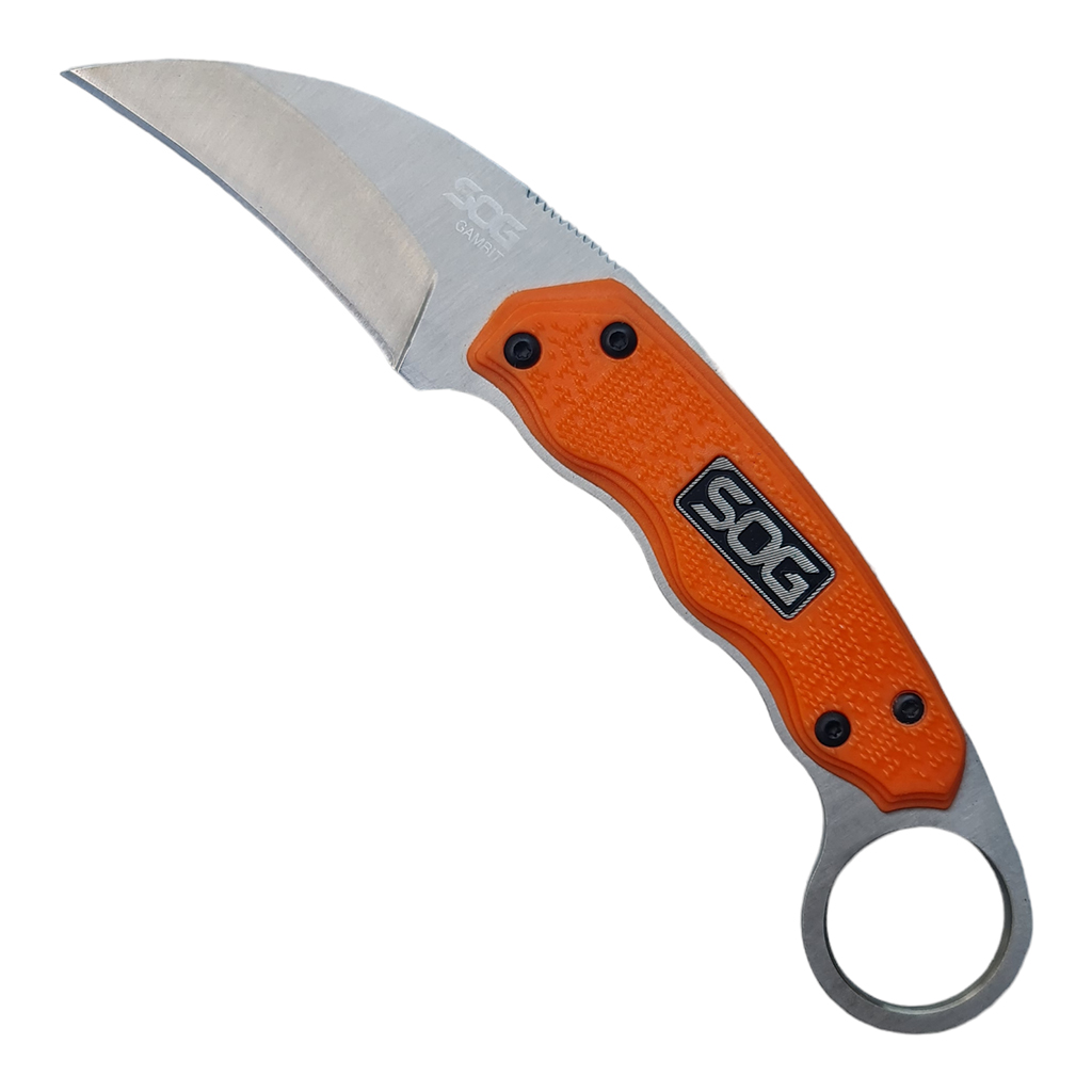 มีดใบตาย มีดคารัมบิท SOG - Gambit ขนาด 7.3 นิ้ว (18.5 ซม.) สีส้มพร้อมปลอกมีด ABS เหน็บเข็มขัดสำหรับเก็บมีด