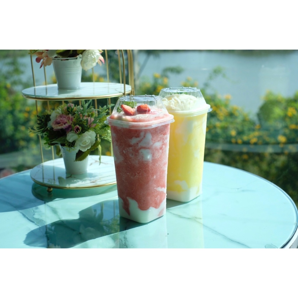 แก้วคอนโด แก้วเหลี่ยมPP + ฝาเหลี่ยมPET