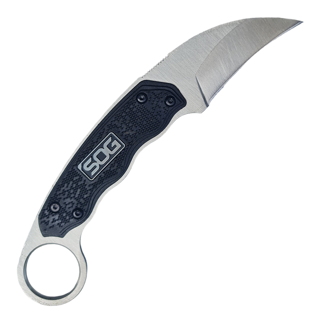 มีดใบตาย มีดคารัมบิท SOG - Gambit ขนาด 7.3 นิ้ว (18.5 ซม.) สีดำพร้อมปลอกมีด ABS เหน็บเข็มขัดสำหรับเก็บมีด
