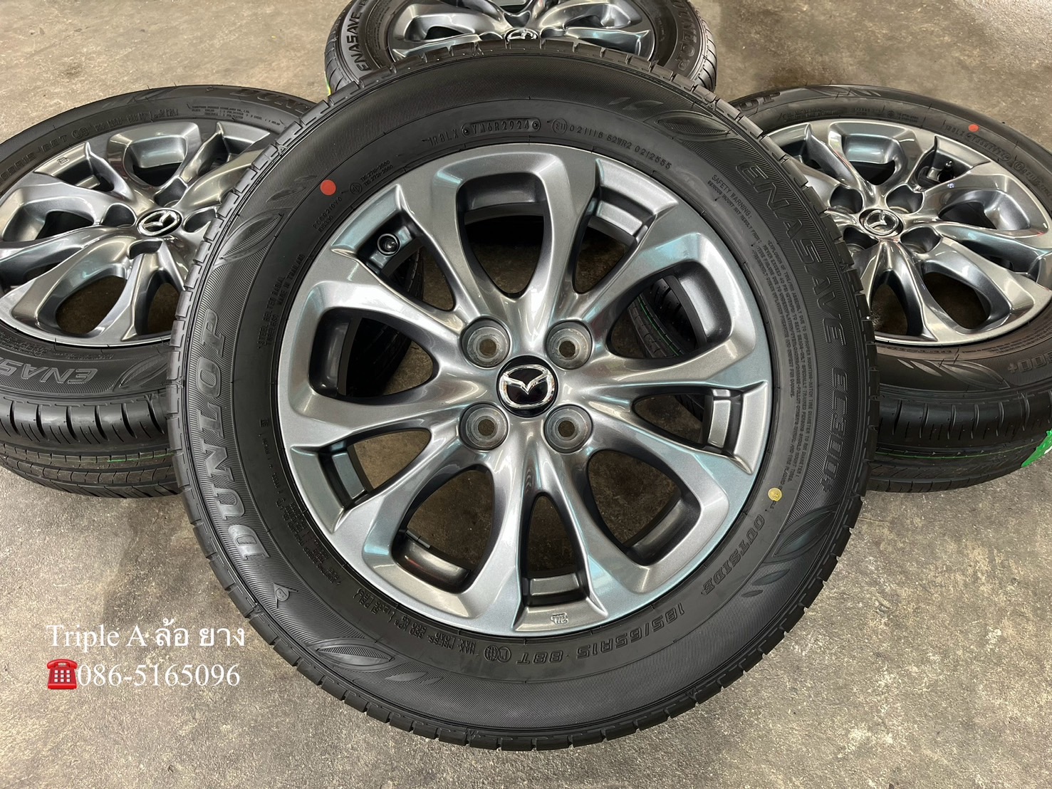 ✨ล้อแม็ก✨Mazda 2 Skyactiv ขอบ 15 สีเทา พร้อมยางใหม่💯185-65-15 Dunlop♨️ปี 24♨️