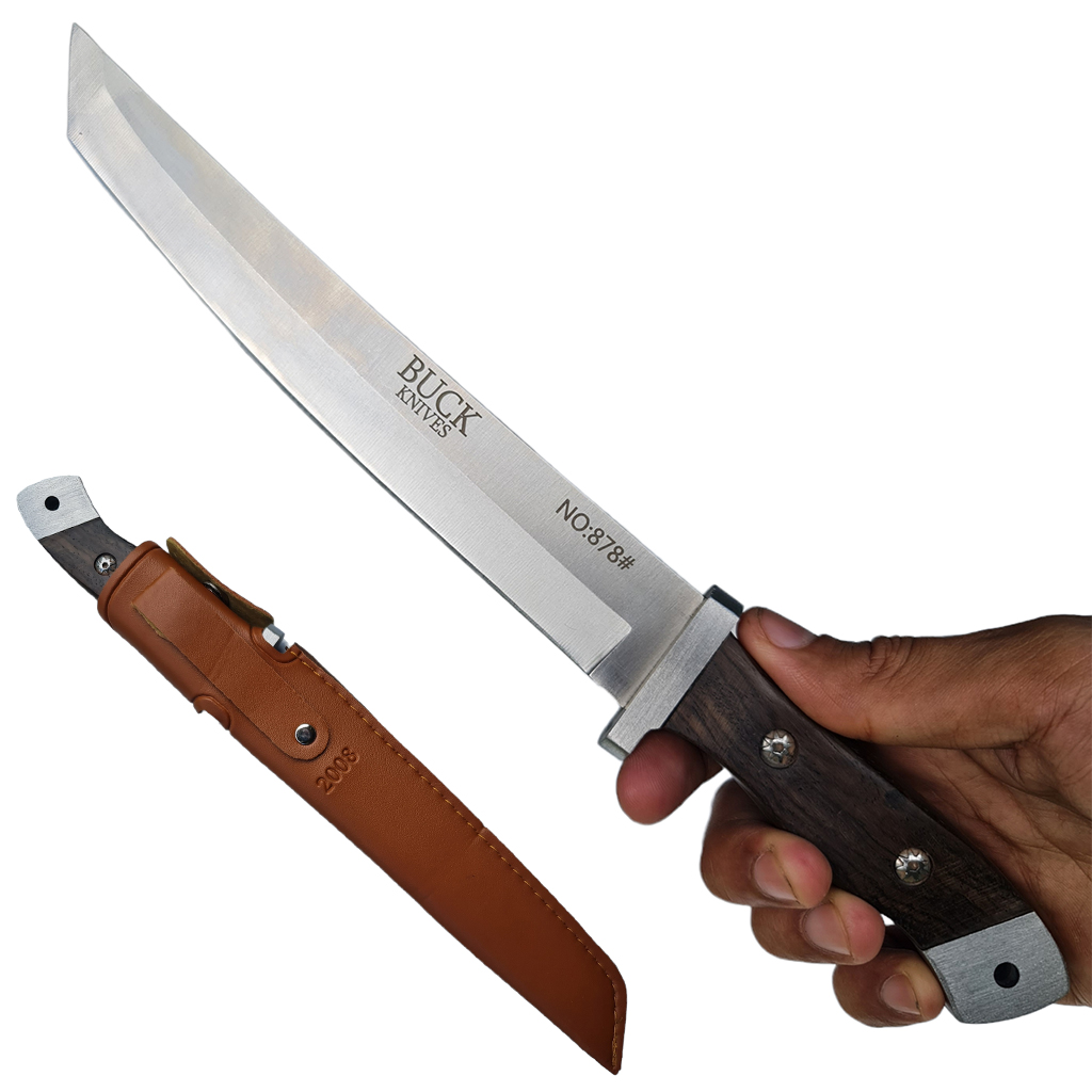 มีดเดินป่า มีดใบตาย BUCK Knives No.878 Tanto Blade ขนาด 11.8 นิ้ว (30 ซม.) พร้อมซองมีดร้อยเข็มขัดสำหรับเก็บมีด