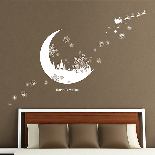 AC-002 Wall Sticker วอลล์สติ๊กเกอร์แต่งผนัง Moonlight Santa (transparent fabric) ขนาดแผ่น 50x70 Cm