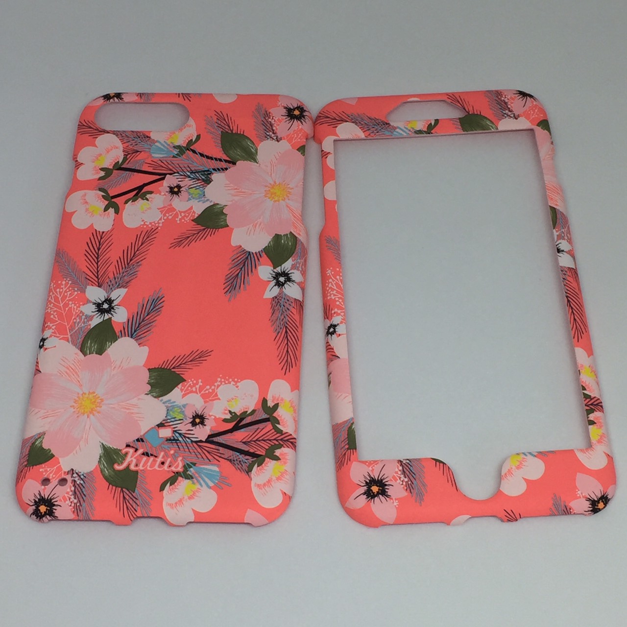 เคสคูทิส(Kutis)ไอโฟน7พลัส,8พลัส(ลายดอกไม้สีพื้นหลังสีส้ม)มาใหม่ เคสประกบหน้า-หลัง เคสเรืองแสง เคสลายวินเทจ