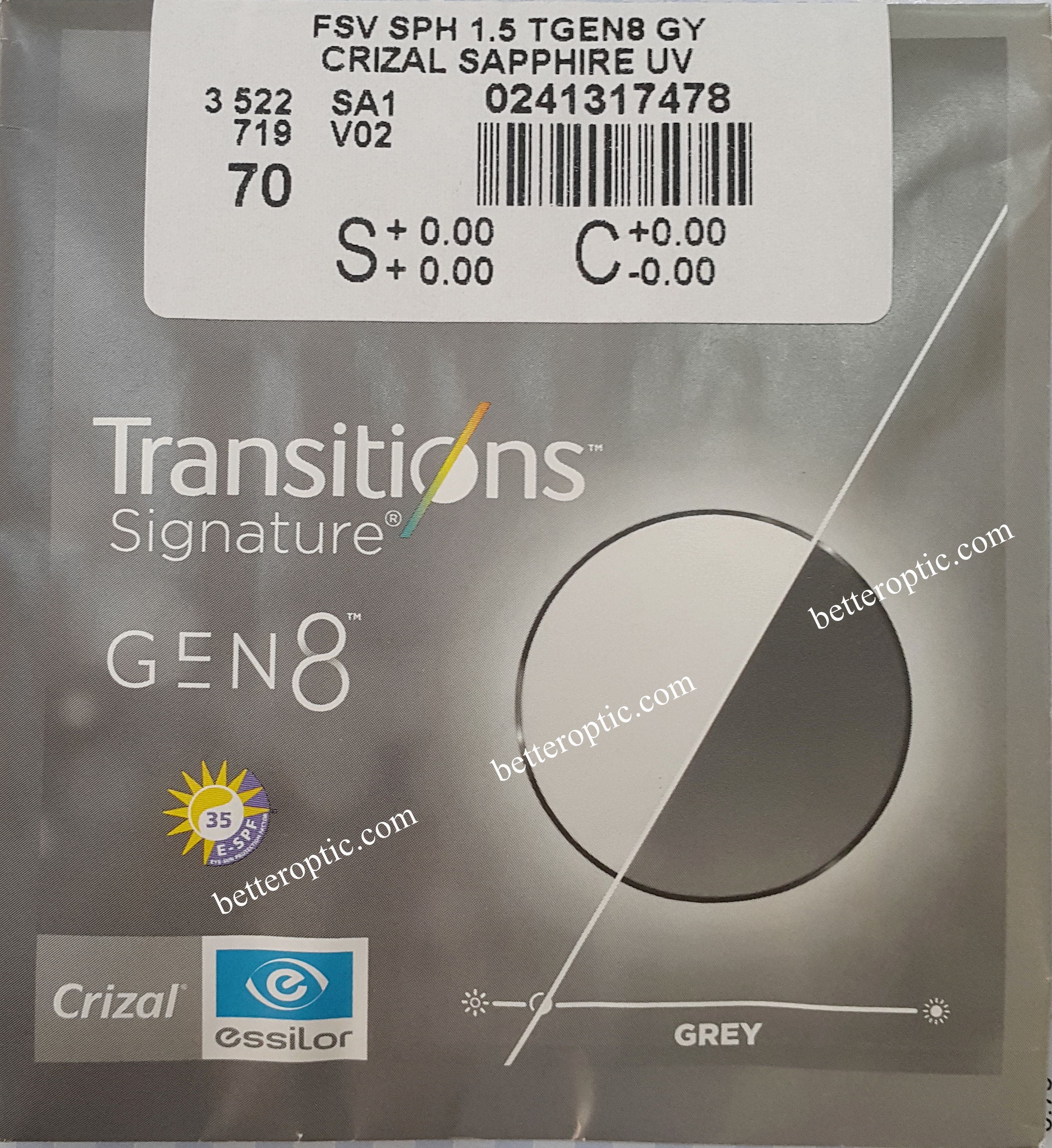 เลนส์เปลี่ยนสีออโต้ essilor 1.56 Transitions Signature Gen8