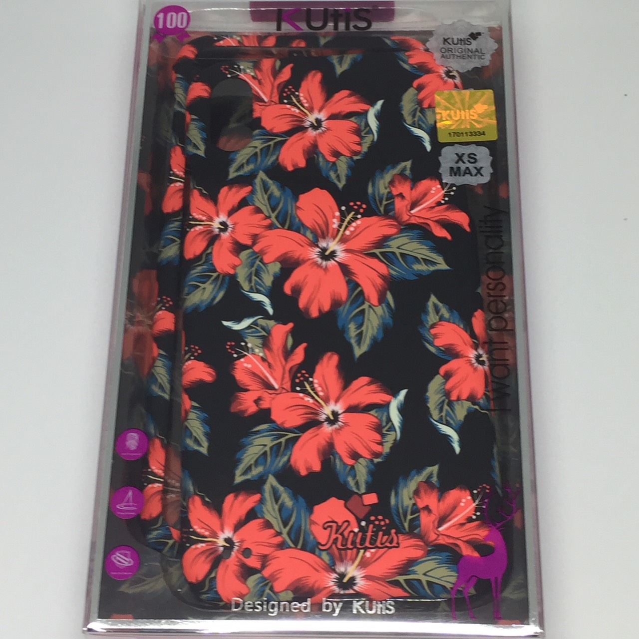 เคสคูทิส(Kutis)ไอโฟนXSMAX (ลายดอกชบา สีพื้นหลังสีดำ)ลายมาใหม่ๆๆ