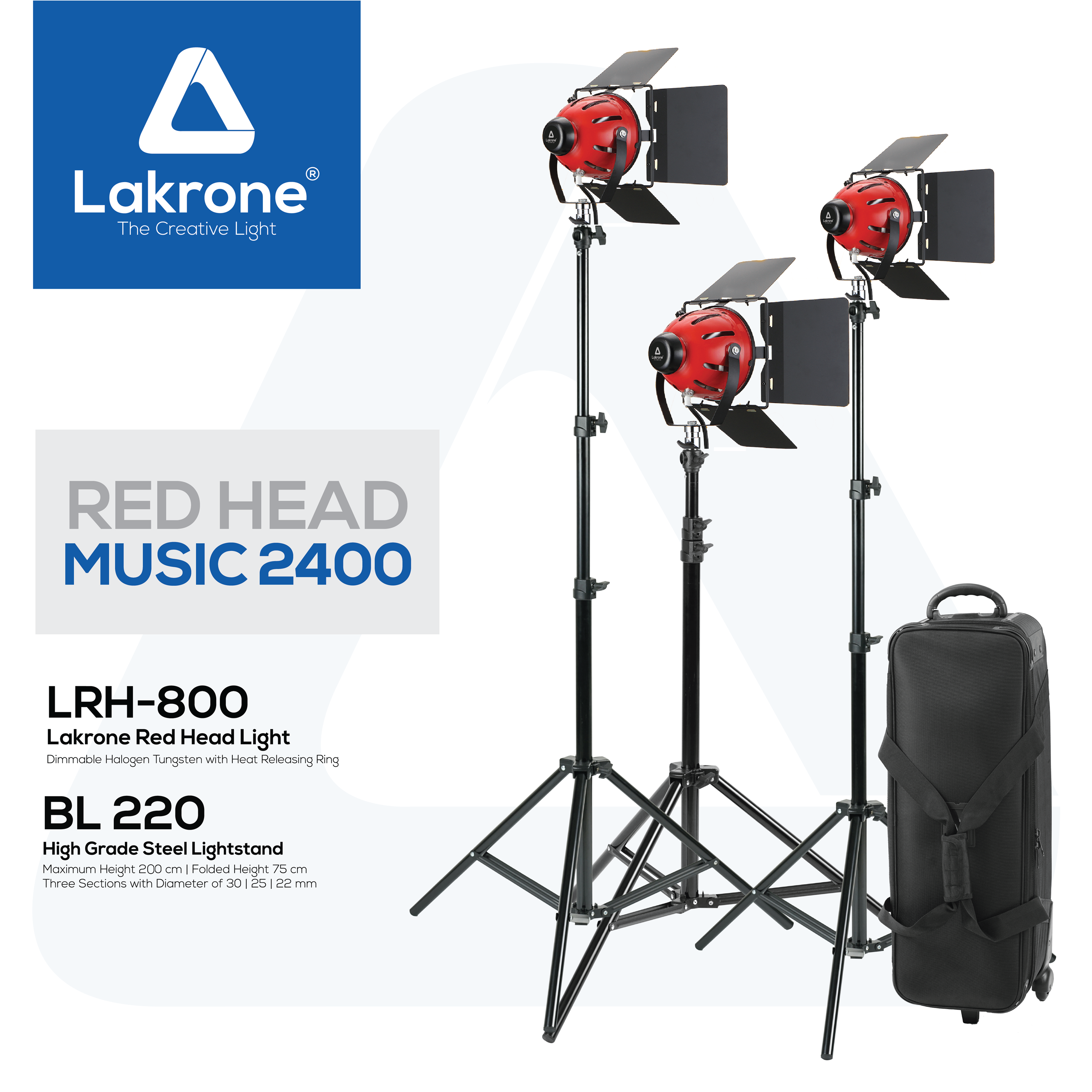 RED HEAD MUSIC 2400 ชุดไฟหัวแดงพร้อมขาตั้ง RED HEAD Dimmable Halogen Tungsten with Heat Releasing Ring