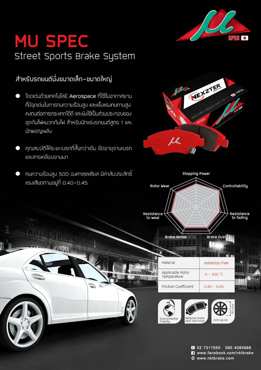 ผ้าเบรค Nexzter MuSpec ระยะเบรคที่สั้นกว่าเดิม ทนความร้อน 500 องศา