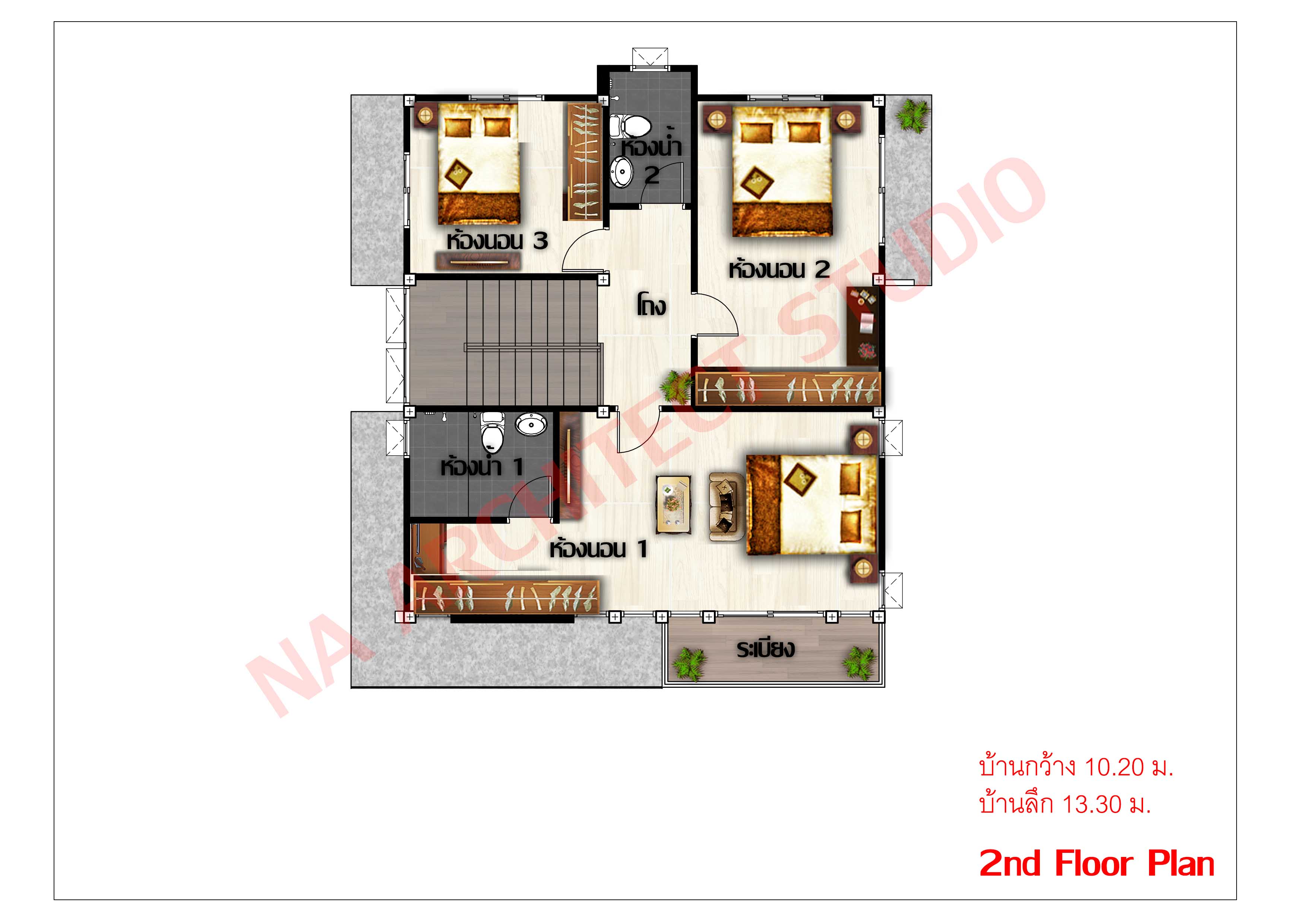 แบบบ้าน 2 ชั้น สไตล์คอนเทมโพรารี่ NA-218 ขนาด 217.18 ตร.ม. 3 ห้องนอน 3 ห้องน้ำ