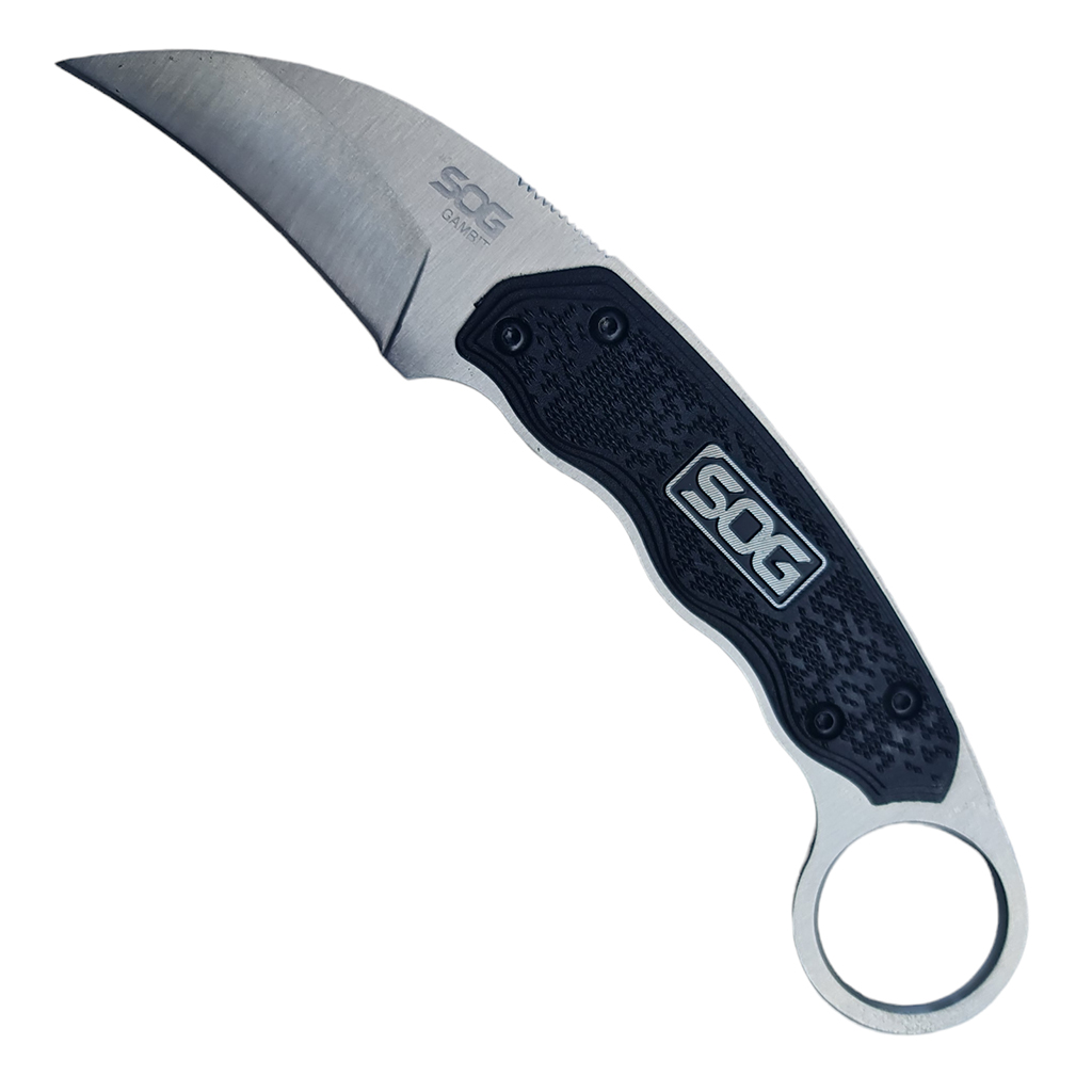มีดใบตาย มีดคารัมบิท SOG - Gambit ขนาด 7.3 นิ้ว (18.5 ซม.) สีดำพร้อมปลอกมีด ABS เหน็บเข็มขัดสำหรับเก็บมีด