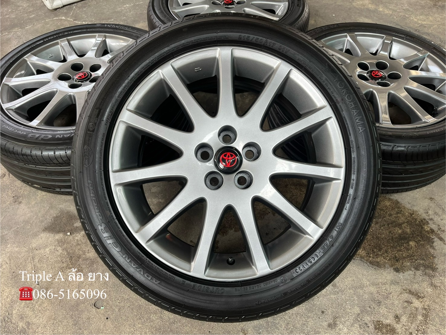 ✨ล้อแม็ก 5รู100✨Toyota ขอบ 17 สีไฮเปอร์ พร้อมยางป้ายแดง 215-50-17 Yokohama🌟ปี23🌟
