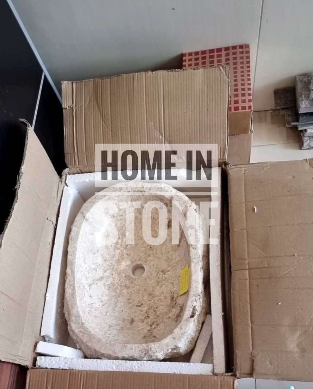 อ่างล้างหน้าหินธรรมชาติ รูปทรงรี สีครีม สินค้าพร้อมส่ง