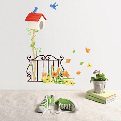 SWST-12 บ้านกกับรั้วไม้ wall sticker 32x60 Cm