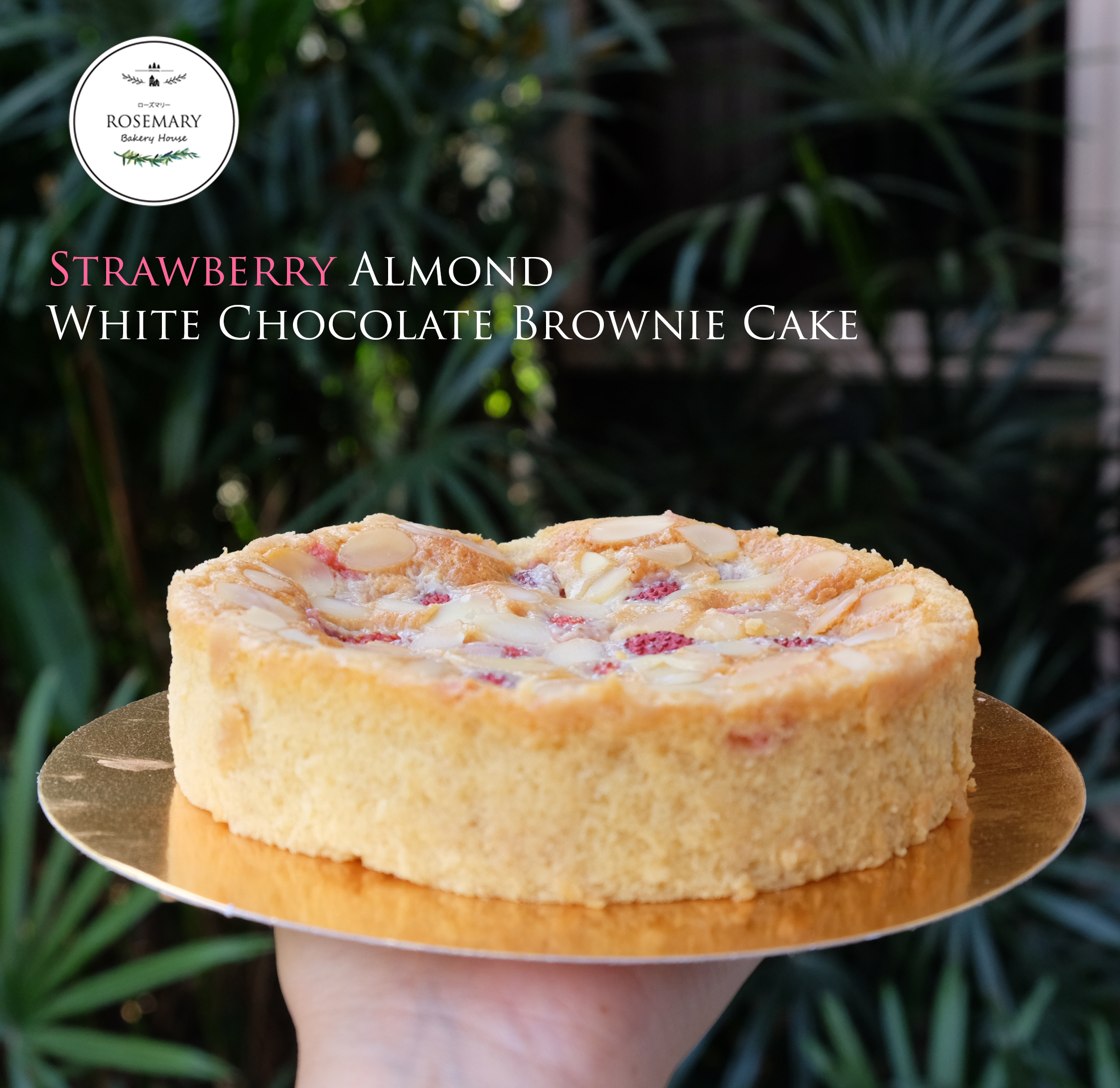 เค้กสตรอเบอร์รี่อัลมอนด์ไวท์ช็อกโกแลตบราวนี่ (ขนาด 3 ปอนด์) / Strawberry & Almond White Chocolate Brownie Cake (3 Pound / 8'' x 8")