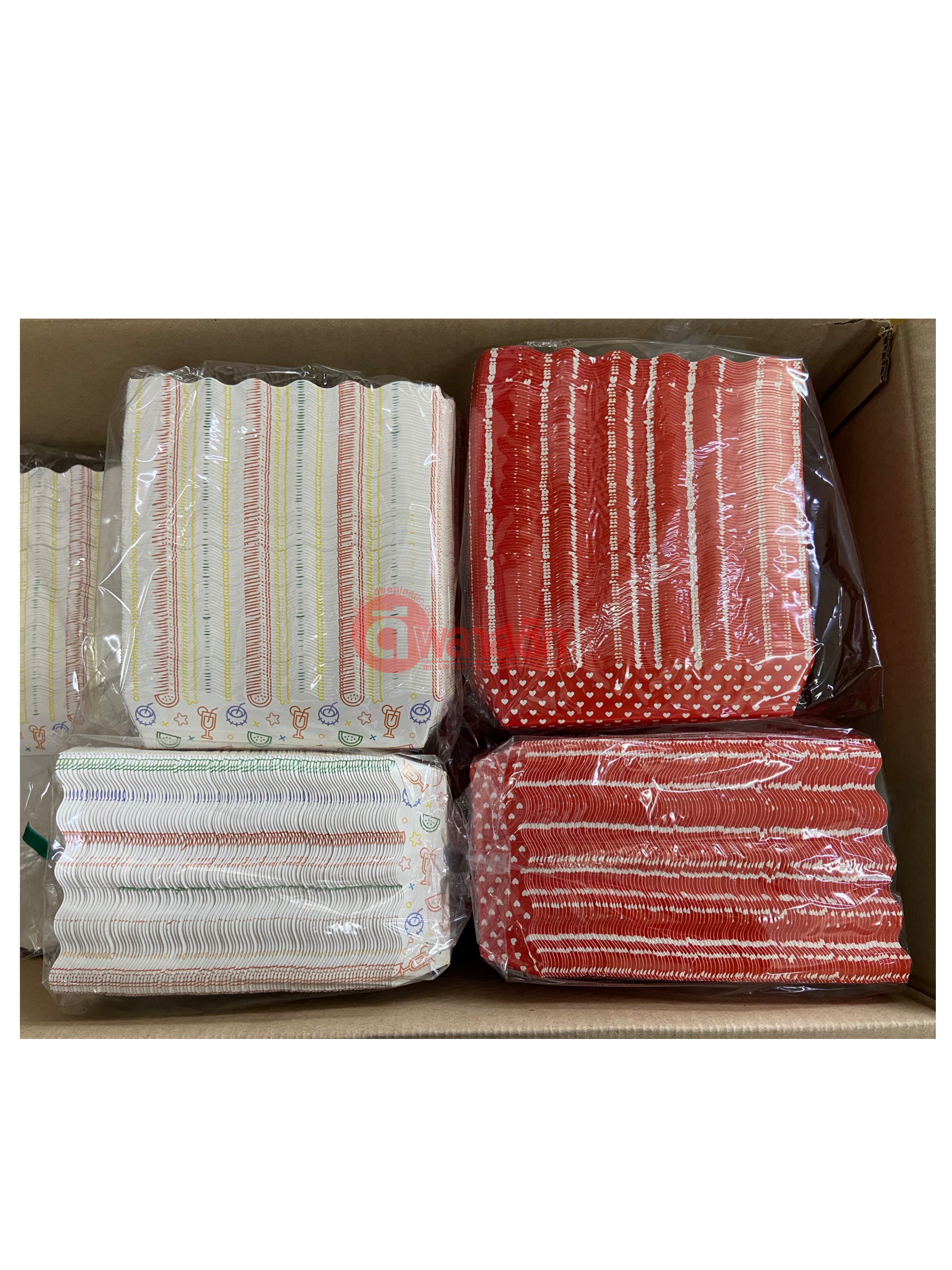 ถาดกระดาษ (สำเร็จรูป)ใส่อาหาร ไก่ทอด เฟรนฟราย ขนมปัง ของทานเล่นอื่นๆ (งดเลือกลาย)