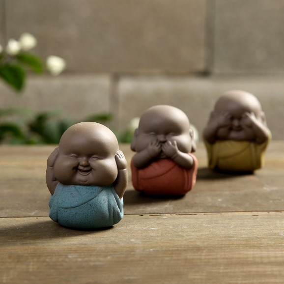 ตุ๊กตาดินเผา เณรน้อยปิดตา,ปิดหู,ปิดปาก หลักธรรมตามคัมภีร์ขงจื๊อ /ชุด 3 ชิ้น