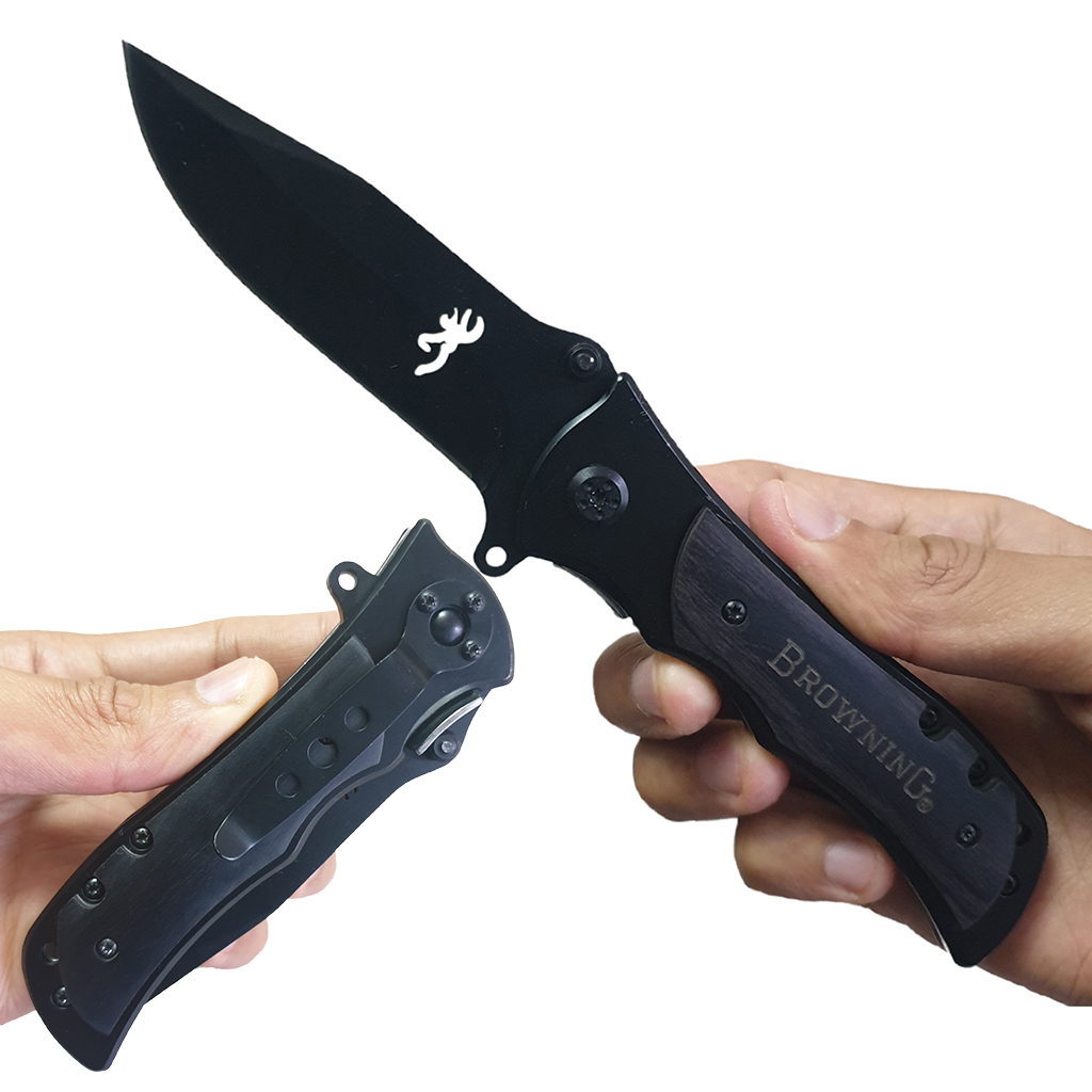 มีดพับ BROWNING ขนาด 7.9 นิ้ว (20 ซม.) ด้ามอลูมิเนียมเข้าประกับไม้สีดำ
