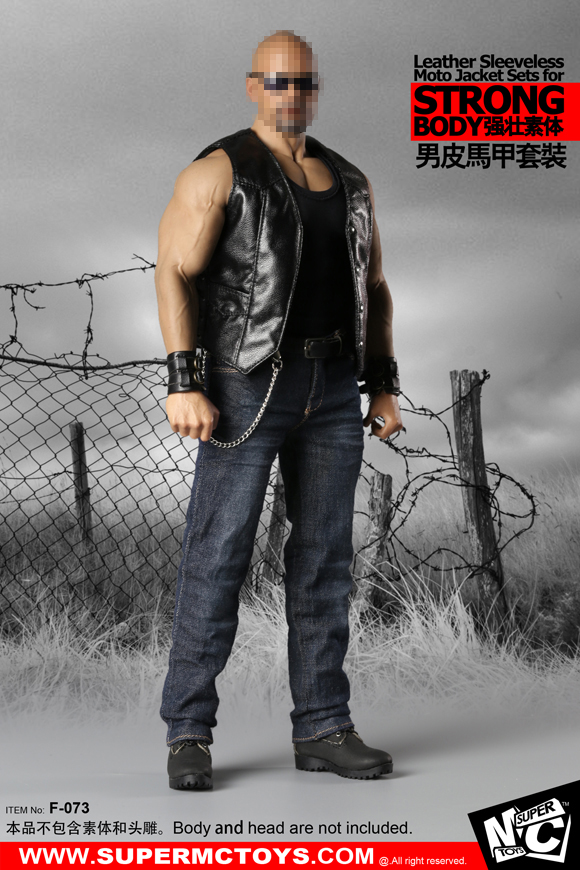 SuperMCTOYS F-073 Leather Sleeveless Moto Jacket Sets for Strongbody