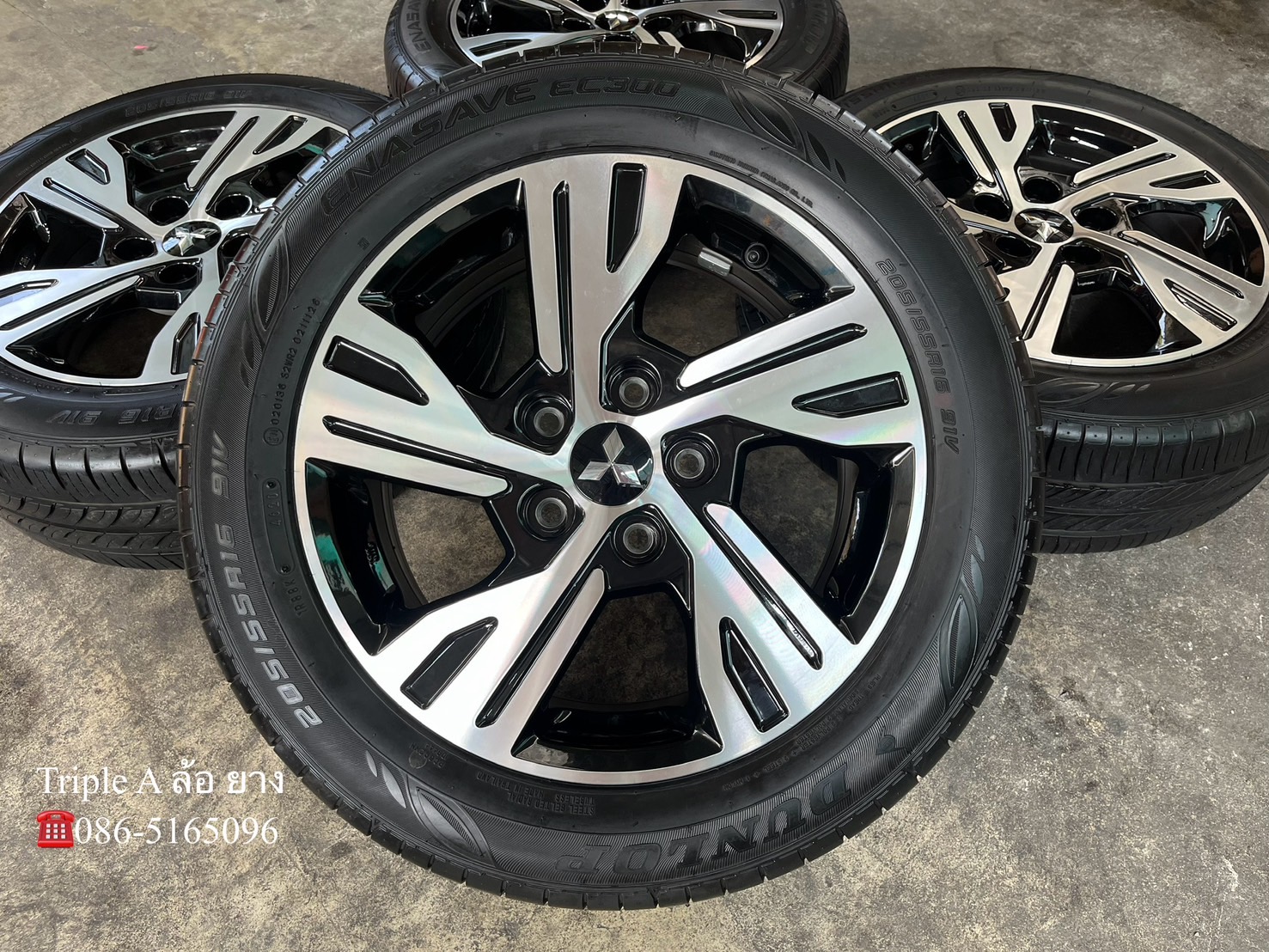 ✨ล้อแม็ก 5รู114✨Mitsu Xpander ขอบ 16 ดำหน้าเงา แถมยาง 205-55-16 Dunlop ปลายปี 20