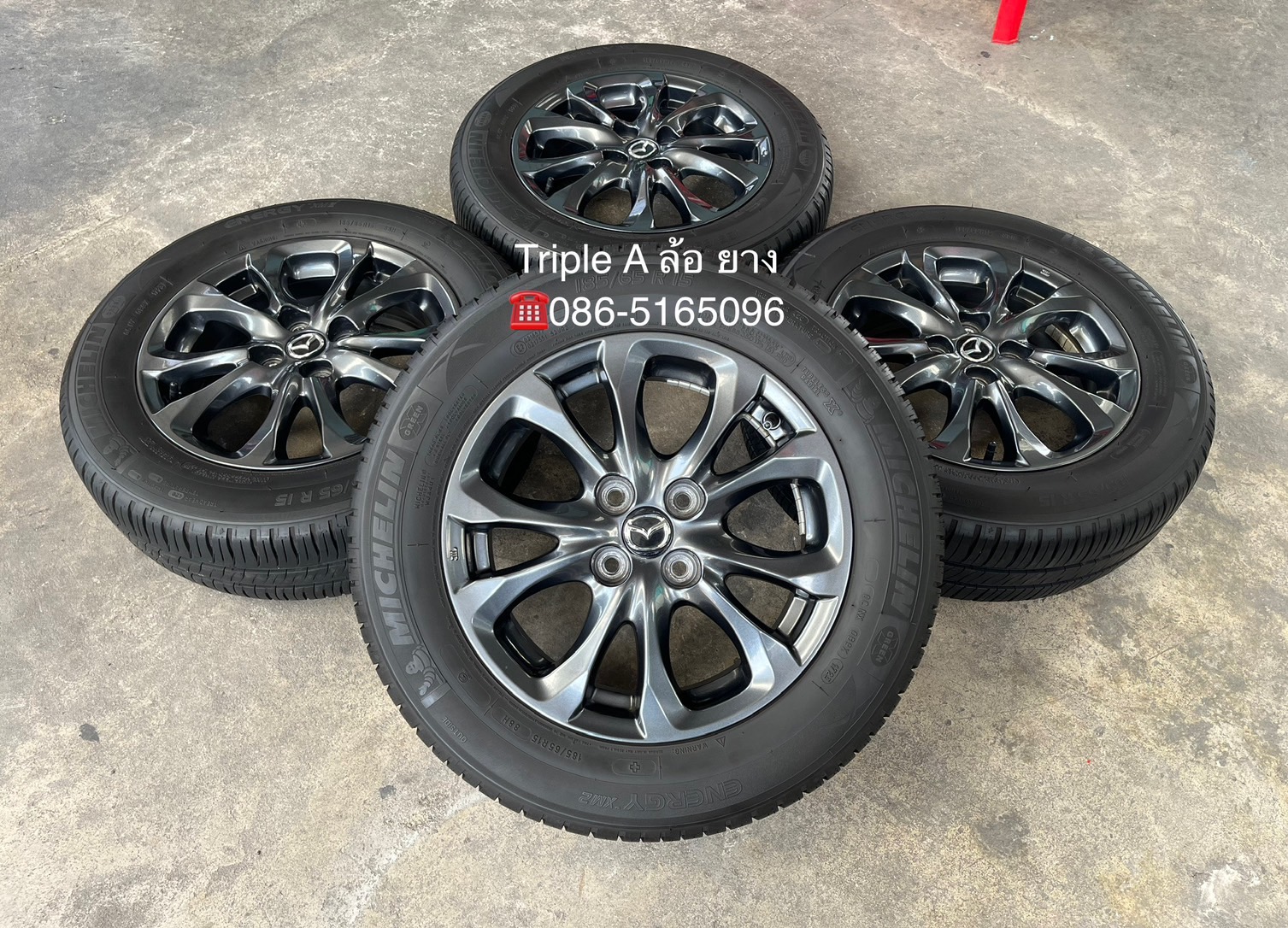 ✨ล้อแม็ก✨Mazda 2 Skyactiv ขอบ 15 สีเทาดำ พร้อมยาง 185-65-15 Michelin🌟ปี 23🌟