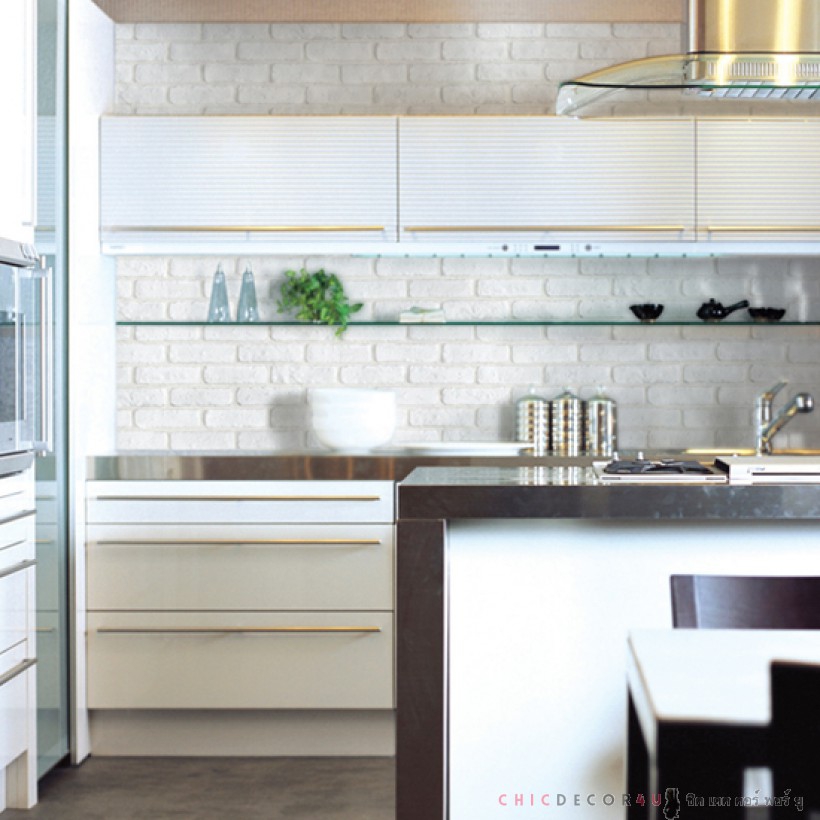 DBS-24 Wallpaper Sticker วอลล์เปเปอร์ไวนิล แบบมีกาวในตัวลายอิฐสีขาว white soft หน้ากว้าง 100 cm