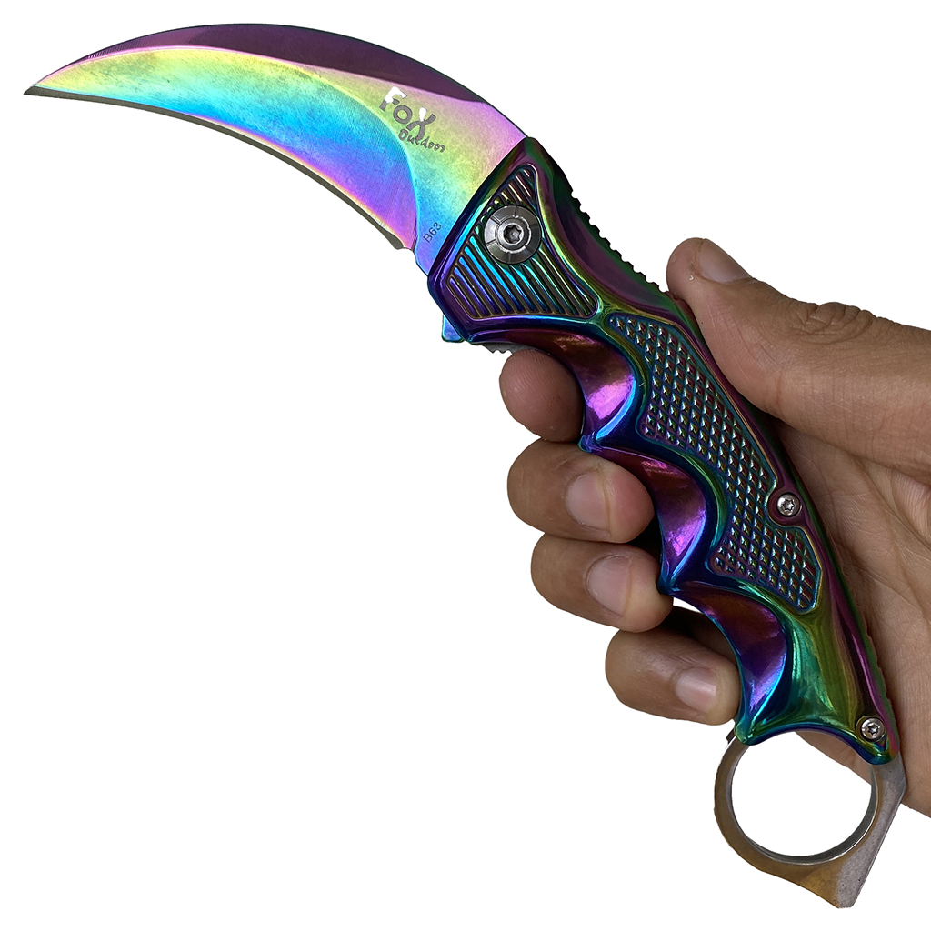 มีดพับ มีดคารัมบิต FOX Outdoor Karambit Knife B63 (สีรุ้ง)