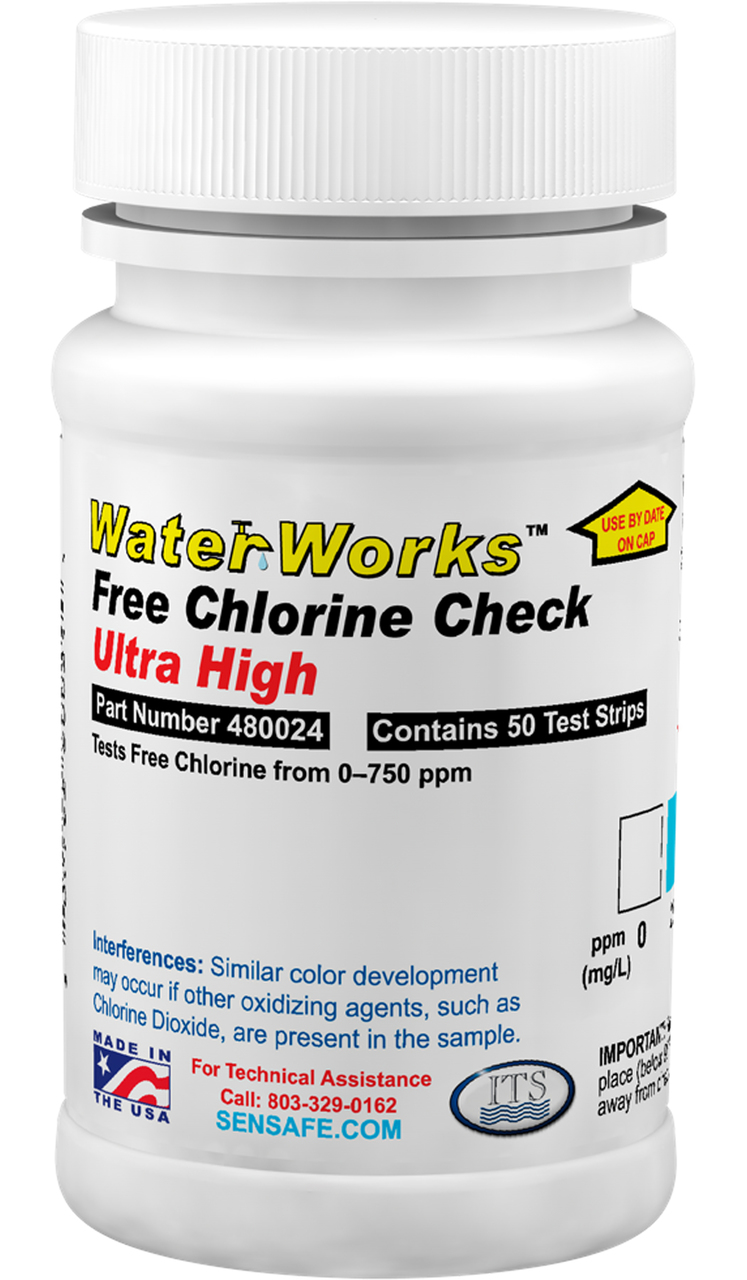 WaterWorks™ Free Chlorine Ultra High Test Strips 0-750ppm (50test/ชุด)