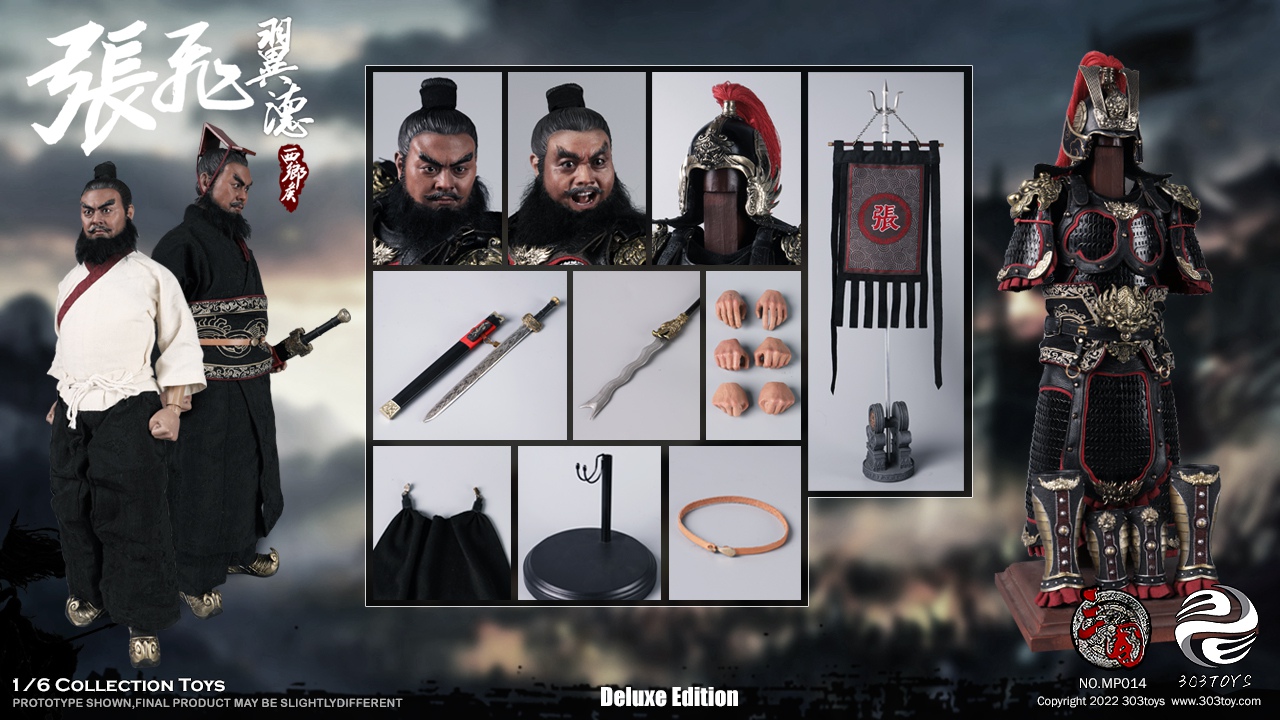 303TOYS MP014 + MP015 1/6 THREE KINGDOMS SERIES - ZHANG FEI YIDE (EXCLUSIVE COPPER VERSION) & BLACK CLOUD ON SNOW (THE STEED OF ZHANG FEI)