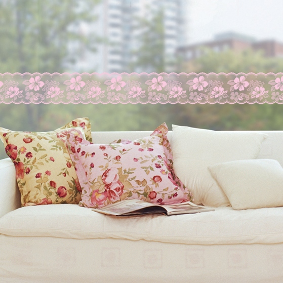 LB-15P Window border สติ๊กเกอร์ฝ้ามีลายแต่งขอบกระจก ลายลูกไม้สีชมพู กว้าง 10 cm