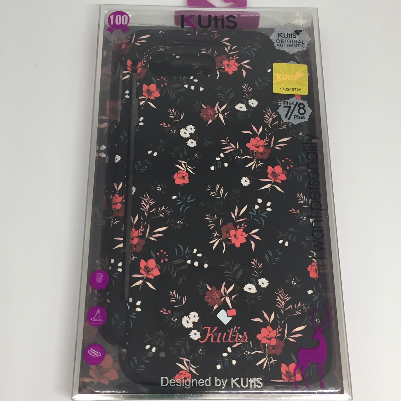 เคสคูทิส(Kutis)ไอโฟน7พลัส,8พลัส(ลายดอกไม้ดอกสีแดง)มาใหม่ เคสประกบหน้า-หลัง เคสเรืองแสง เคสลายวินเทจ