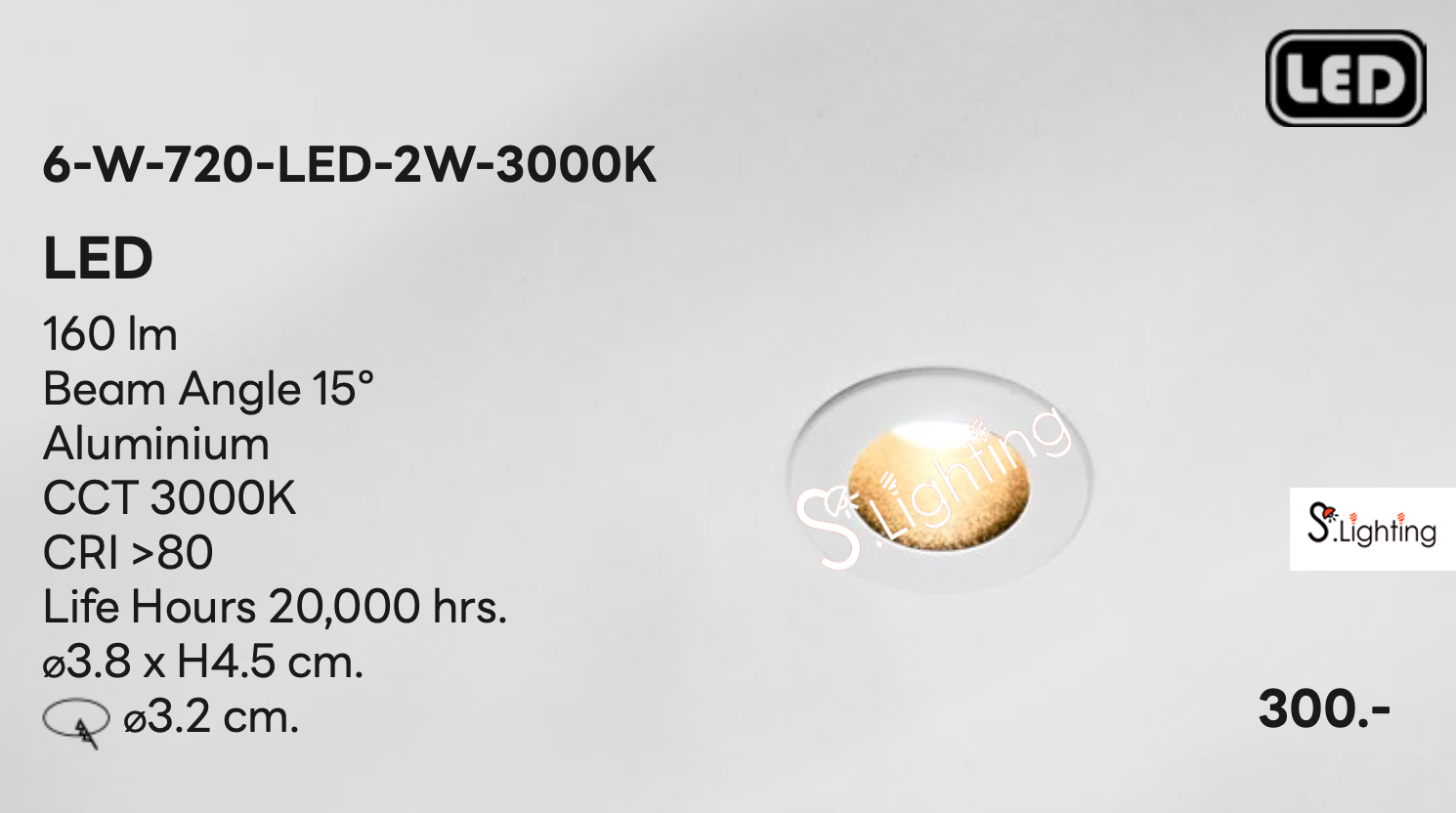 โคมไฟดาวไลท์ฝังฝ้า 6-W-720-LED-2W-3000K