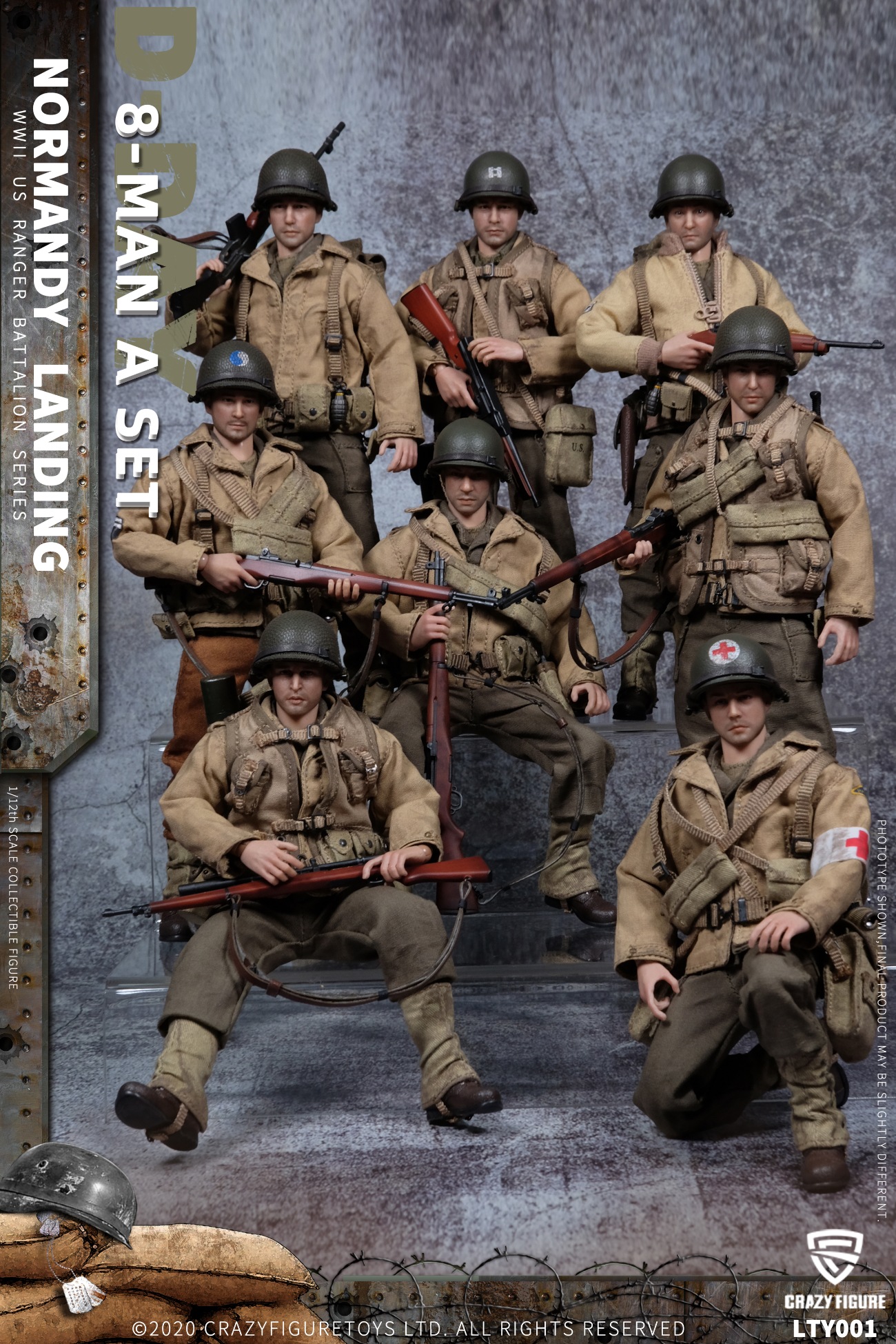 CRAZY FIGURE LTY001 1/12 WWII US RANGER BATTALION SERIES - NORMANDY LANDING (8-MAN A SET)