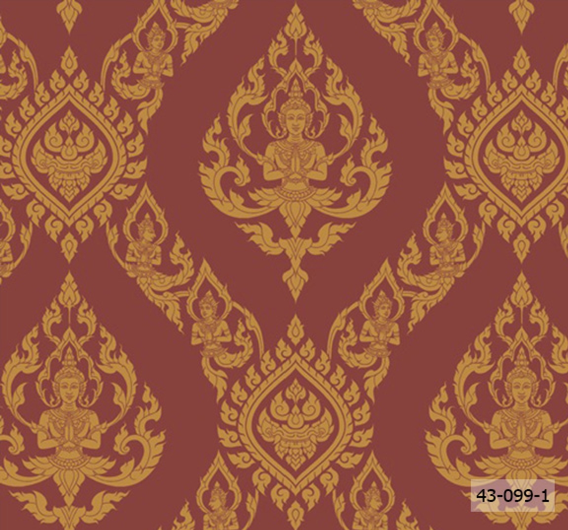 ลายไทยเทพพนม ลายพุ่มข้าวบิณฑ์ สีแดง