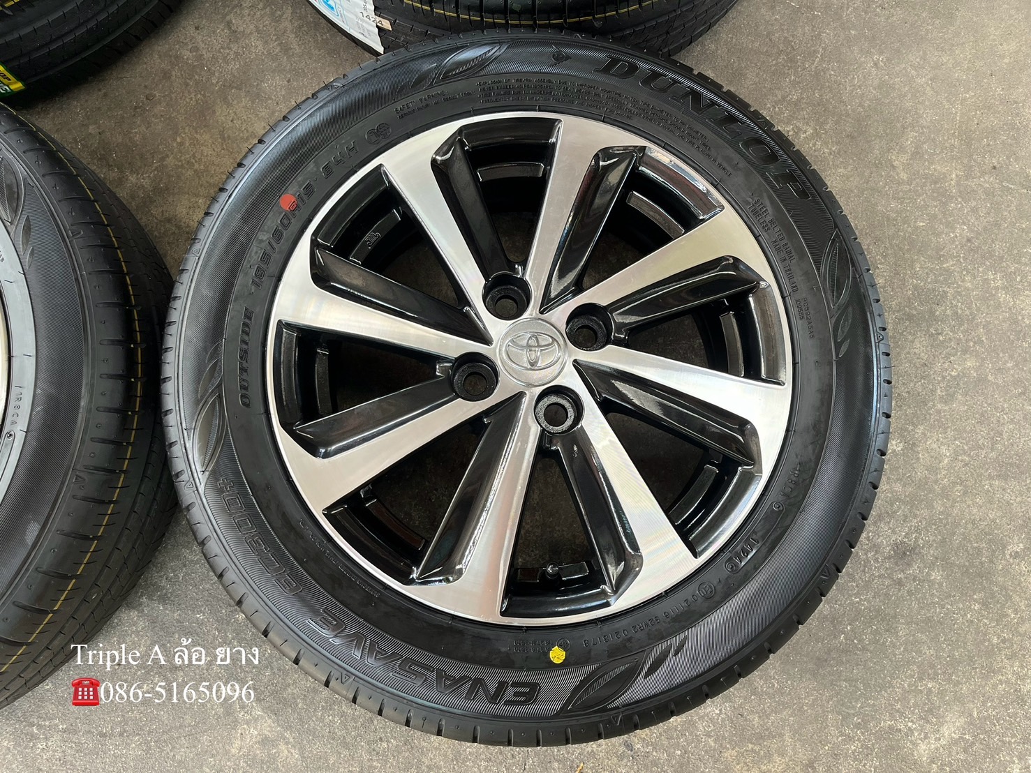 ✨ล้อแม็ก✨Toyota Vios 8 ก้าน ขอบ 15 ดำหน้าเงา พร้อมยางใหม่💯185-60-15 Dunlop♨ปี 24♨