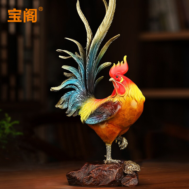 ไก่ฟ้ามงคล,ไก่โชคดีทองเหลืองลงสี เครื่องประดับปรับฮวงจุ้ยเสริมดวงการเงิน การค้า
