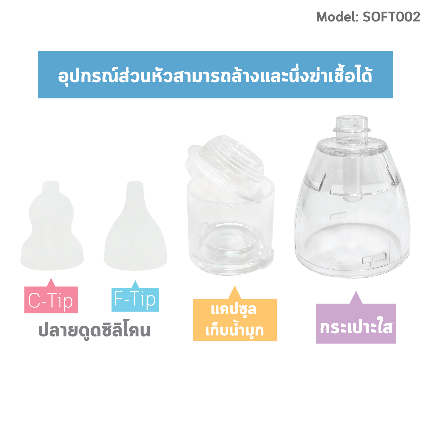 # BABIESOFT (เบบี้ซอฟต์) รายการอะไหล่ เครื่องดูดน้ำมูกอัตโนมัติ nose cleaner รุ่น SOFT002 (จำหน่ายแยกชิ้น)