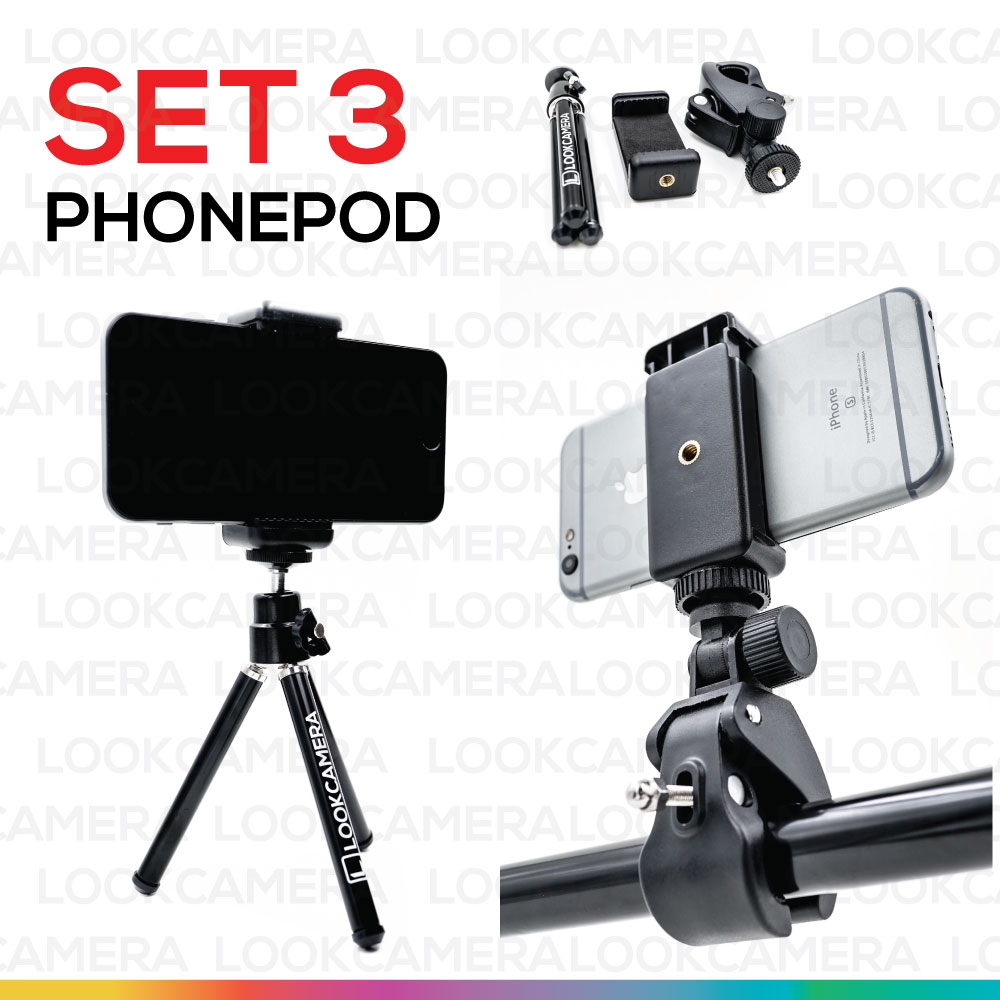 Phonepod (Set3) ขาตั้งกล้องมือถือ ตัวจับถ่ายภาพมุมบน และ ตัวจับมือถือ