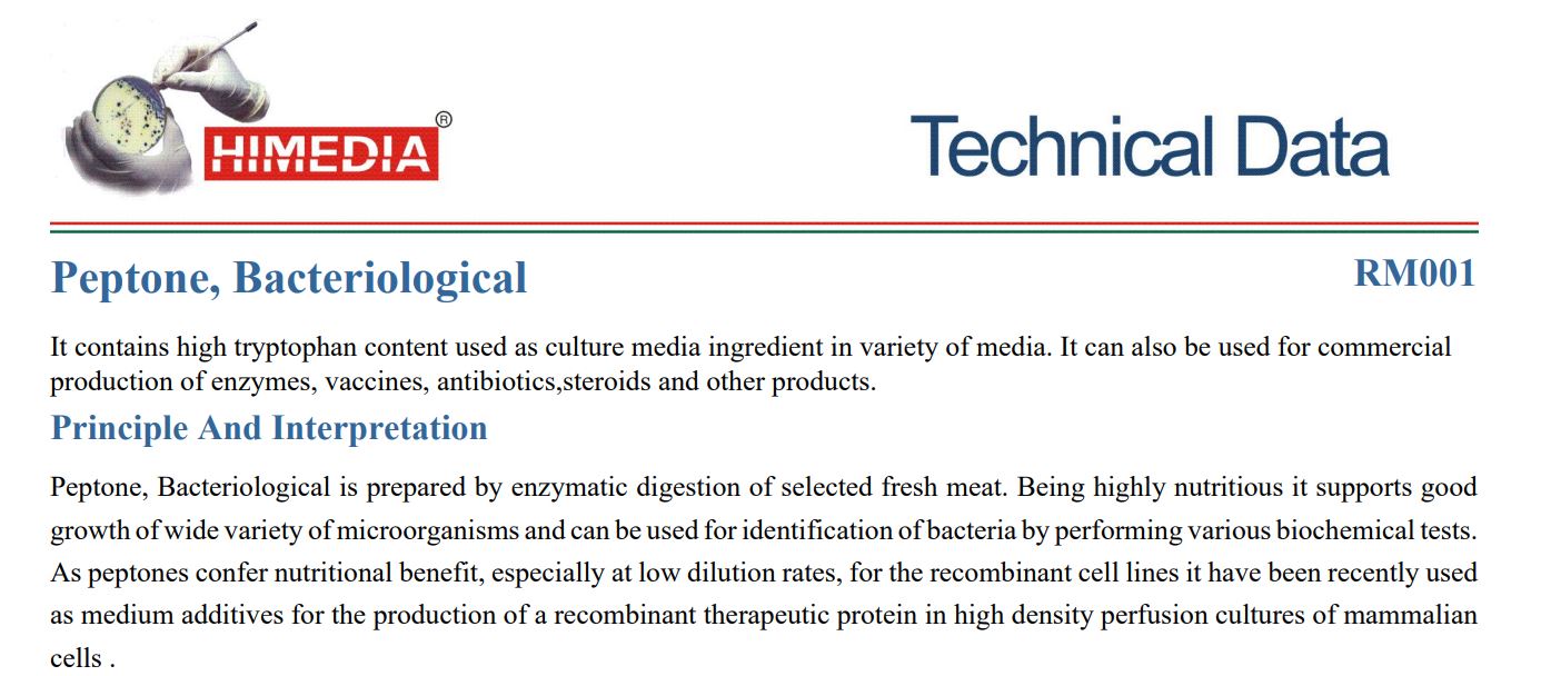 Himedia™PEPTONE, BACTO (เปปโตน), 500 G