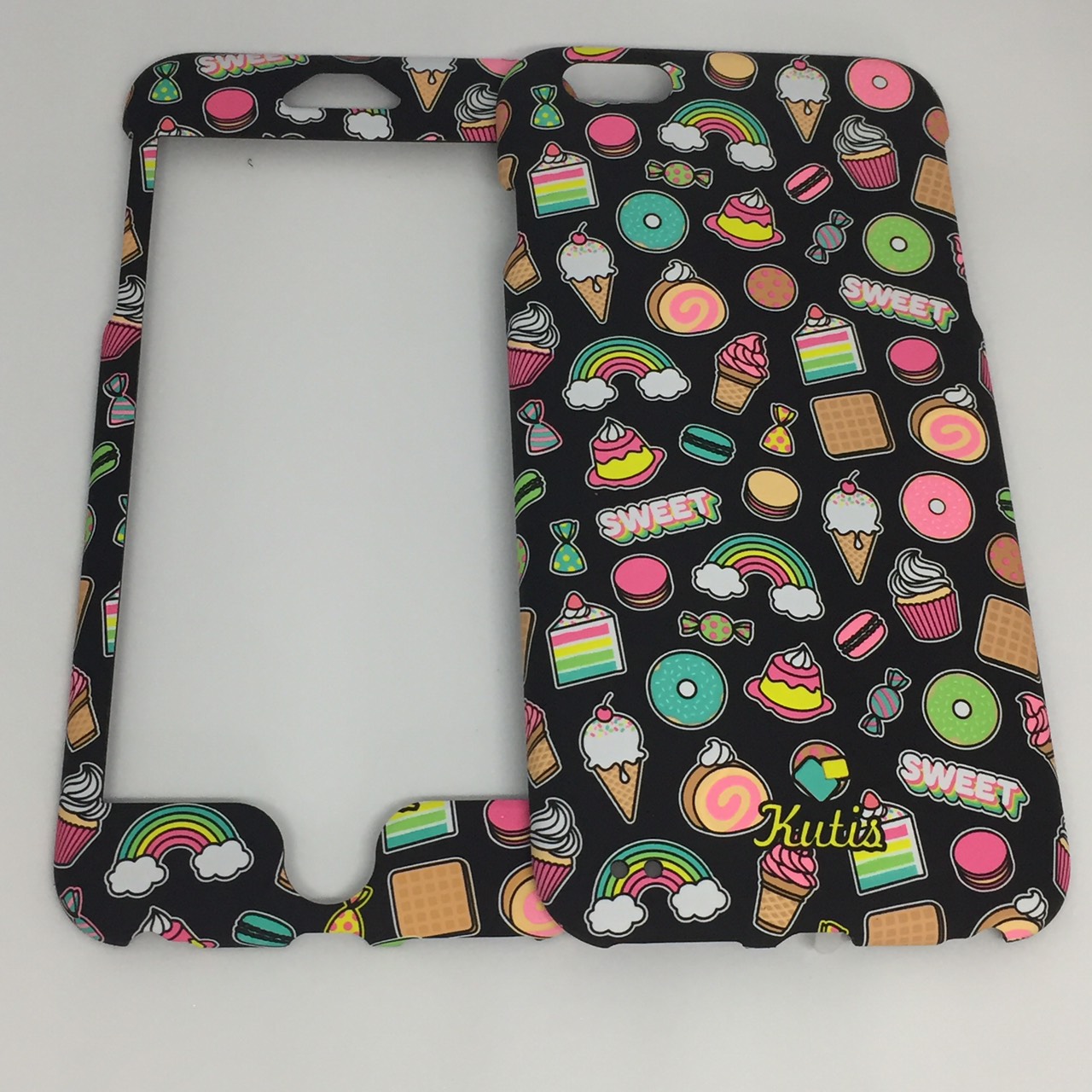 เคสคูทิส (Kutis) ไอโฟน6พลัส,6Sพลัส(ลายสายรุ้งกับของหวานพื้นหลังสีดำ)