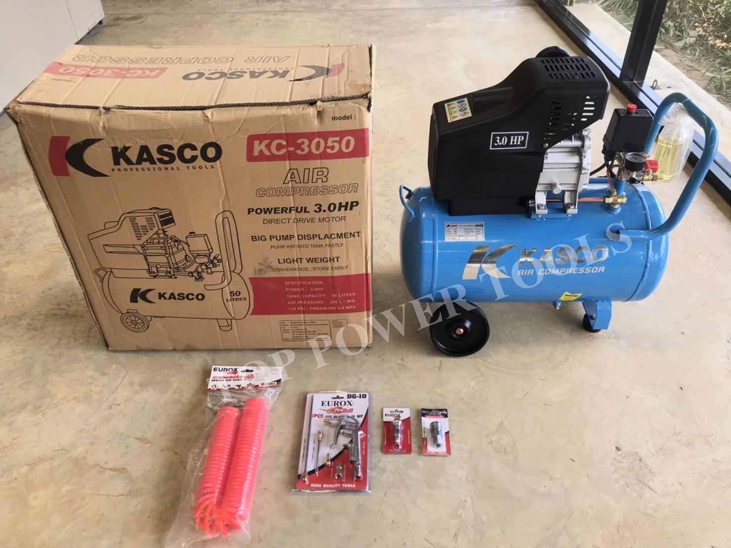 ปั๊มลมโรตารี่ 50ลิตร KC-3050 3.0HP KASCO (พร้อมอุปกรณ์เสริม ครบชุด)