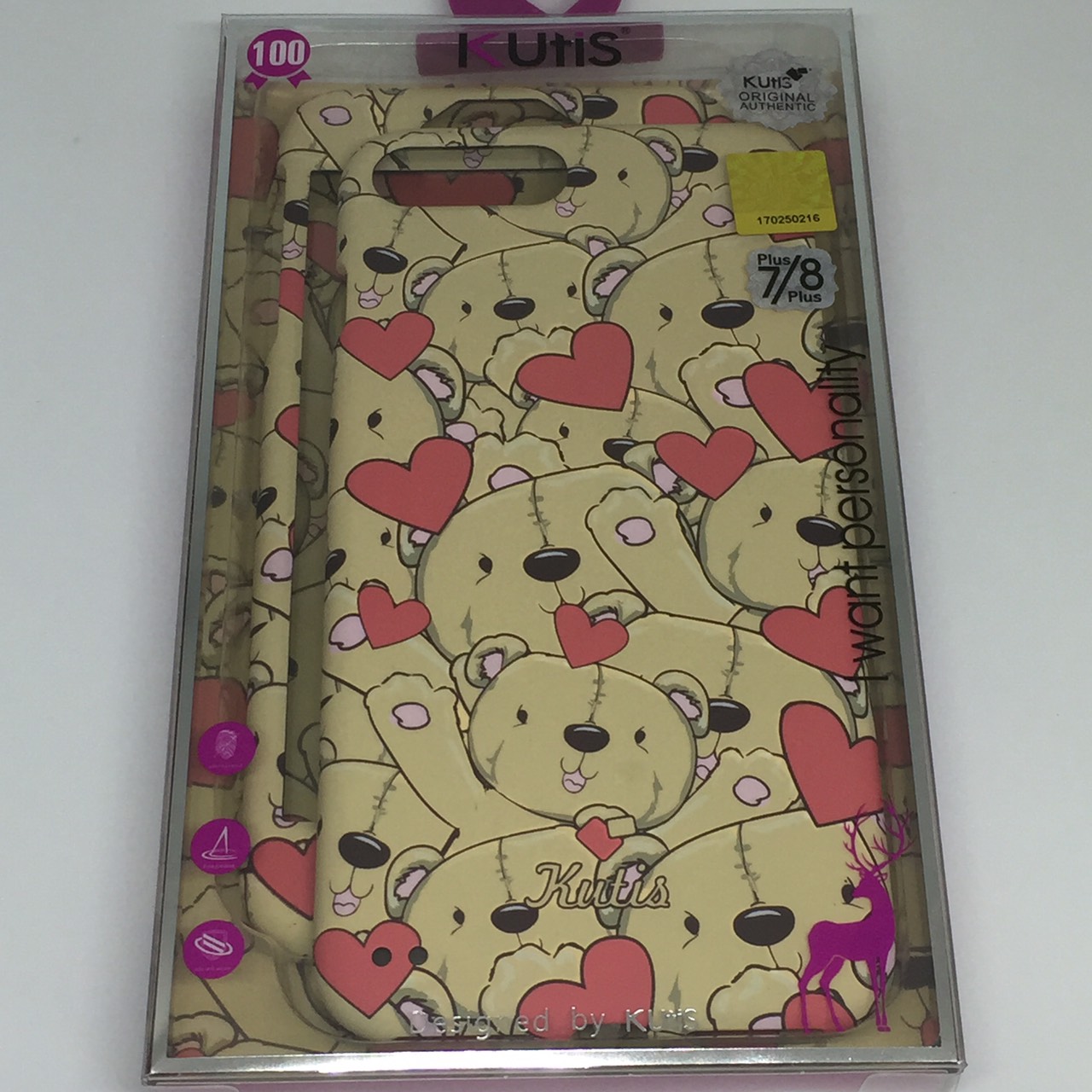 เคสคูทิส(Kutis)ไอโฟน7พลัส,8พลัส(ลายหมีหัวใจสีกากี)มาใหม่ เคสประกบหน้า-หลัง เคสเรืองแสง เคสลายวินเทจ