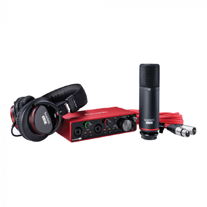 Set of Focusrite Scarlett 2i2 Studio (3RD GEN) ชุดบันทึกเสียงแบบรองรับไมโครโฟนคู่ ไมโครโฟน หูฟัง ตัวปรับแต่งเสียง และ สายเสียง ครบชุดพร้อมใช้งาน