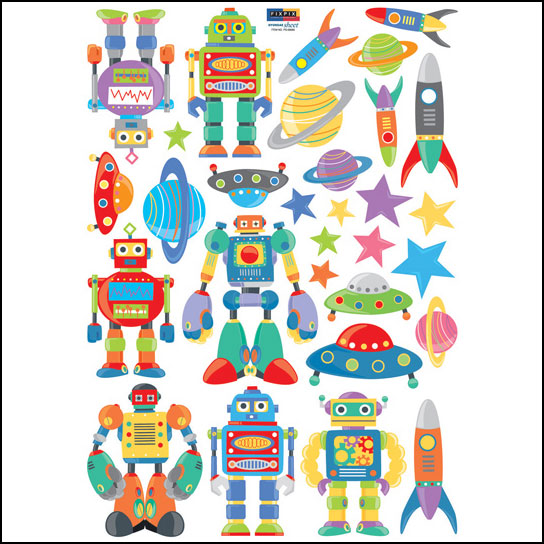 ps-58065 Wall Sticker วอลล์สติ๊กเกอร์แต่งผนัง ลายหุ่นยนต์ Robot ขนาดแผ่น 50x70 cm