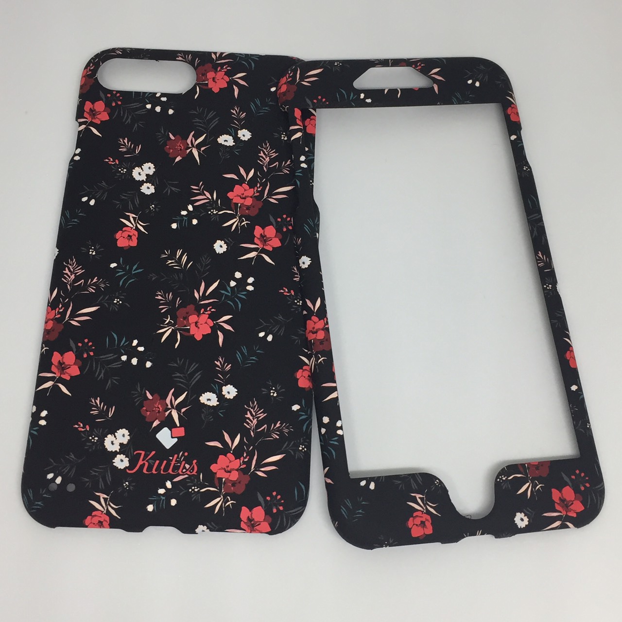 เคสคูทิส(Kutis)ไอโฟน7พลัส,8พลัส(ลายดอกไม้ดอกสีแดง)มาใหม่ เคสประกบหน้า-หลัง เคสเรืองแสง เคสลายวินเทจ