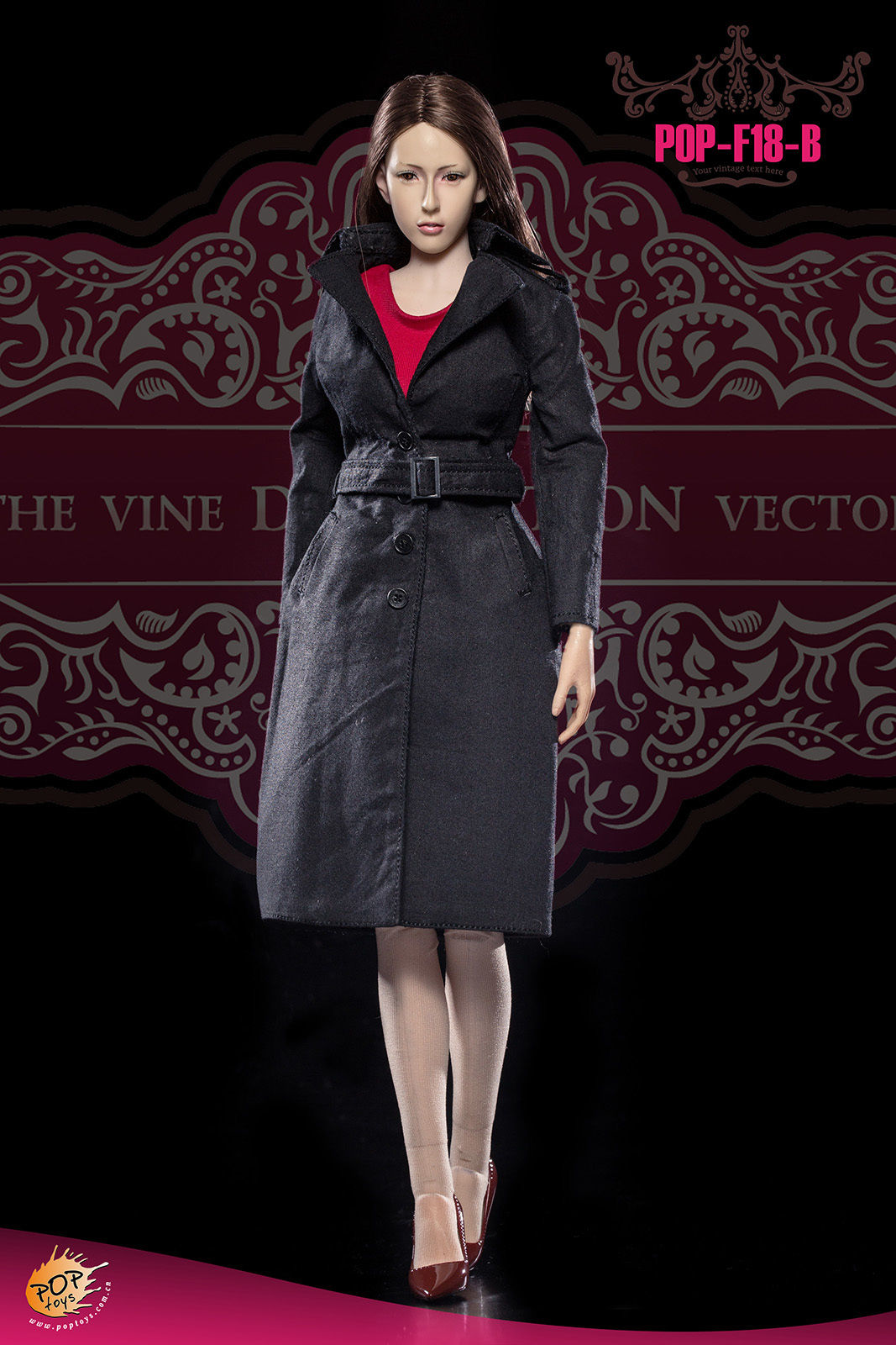 POPTOYS F18B The British Women's Windbreaker Suit ชุดคลุมสีดำ