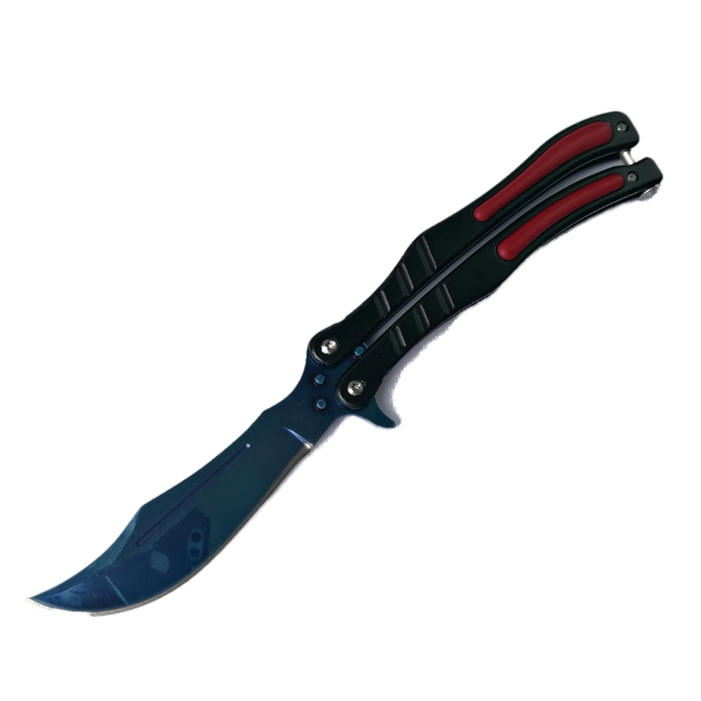 Balisong มีดบาลีซอง มีดควง มีดพับ มีดบัตเตอร์ฟลาย CS GO Counter-Strike (ใบมีดสีน้ำเงิน) พร้อมซองไนล่อน