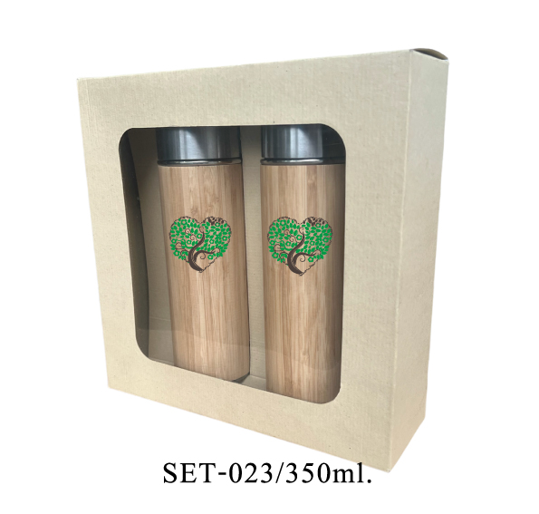 Gift set ชุดกิ๊ฟเซ็ทกระบอกน้ำหุ้มไม้ไผ่ 350ml.